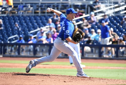 PEORIA, ARIZONA – MARCH 04: Mike Montgomery #21 of the Kansas City Royals delivers a pitch during the first inning of a spring training game against the San Diego Padres on March 04, 2020 in Peoria, Arizona. (Photo by Norm Hall/Getty Images)