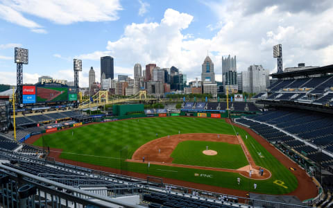 PITTSBURGH, PA – AUGUST 23: A general view of the field during the game between the Pittsburgh Pirates and the Milwaukee Brewers at PNC Park on August 23, 2020 in Pittsburgh, Pennsylvania. (Photo by Justin Berl/Getty Images) *** Local Caption ***