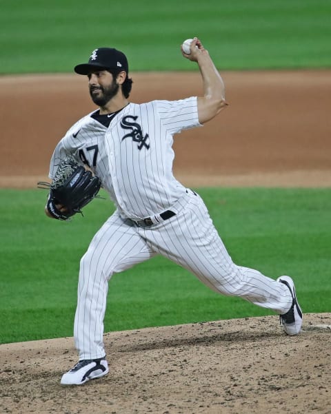 CHICAGO, ILLINOIS – SEPTEMBER 25: Gio Gonzalez #47 of the Chicago White Sox pitches in the 5th inning against the Chicago Cubs at Guaranteed Rate Field on September 25, 2020 in Chicago, Illinois. (Photo by Jonathan Daniel/Getty Images)