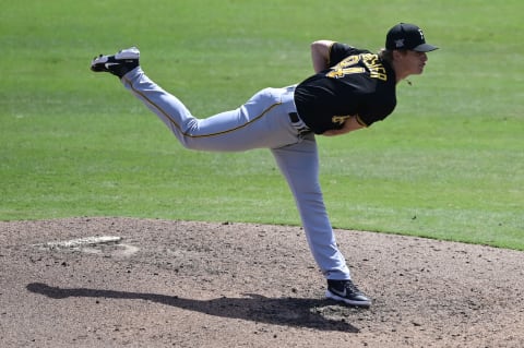 SARASOTA, FLORIDA – MARCH 15: Quinn Priester #84 of the Pittsburgh Pirates throws a pitch during the fifth inning against the Baltimore Orioles during a spring training game at Ed Smith Stadium on March 15, 2021 in Sarasota, Florida. (Photo by Douglas P. DeFelice/Getty Images)