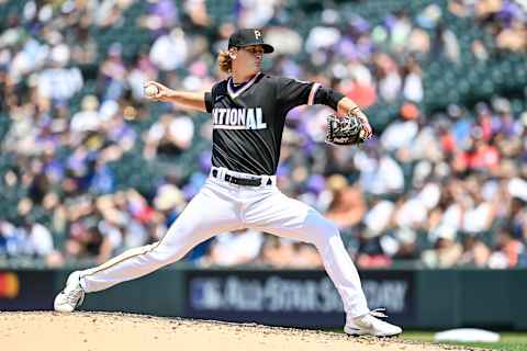 DENVER, CO – JULY 11: Quinn Priester #40 of National League Futures Team pitches against the American League Futures Team at Coors Field on July 11, 2021 in Denver, Colorado.(Photo by Dustin Bradford/Getty Images)