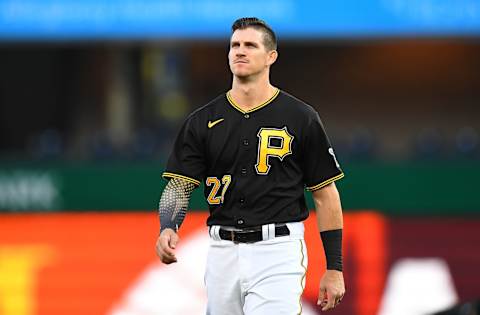 PITTSBURGH, PA – SEPTEMBER 07: Kevin Newman #27 of the Pittsburgh Pirates looks on during the game against the Detroit Tigers at PNC Park on September 7, 2021 in Pittsburgh, Pennsylvania. (Photo by Joe Sargent/Getty Images)