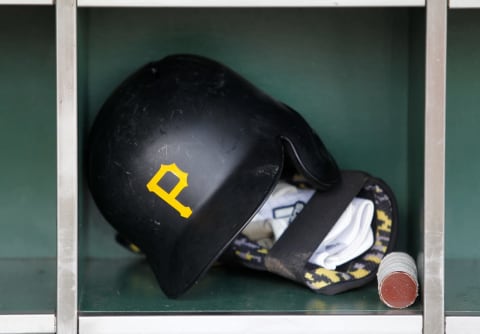 PITTSBURGH, PA – APRIL 17: A view of a Pittsburgh Pirates batting helmet during the game between the Milwaukee Brewers and the Pittsburgh Pirates at PNC Park on April 17, 2015 in Pittsburgh, Pennsylvania. (Photo by Justin K. Aller/Getty Images)