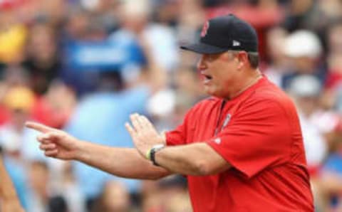 BOSTON, MA – OCTOBER 08: Manager John Farrell of the Boston Red Sox relieves Doug Fister #38 (not pictured) in the second inning against the Houston Astros during game three of the American League Division Series at Fenway Park on October 8, 2017 in Boston, Massachusetts. (Photo by Elsa/Getty Images)