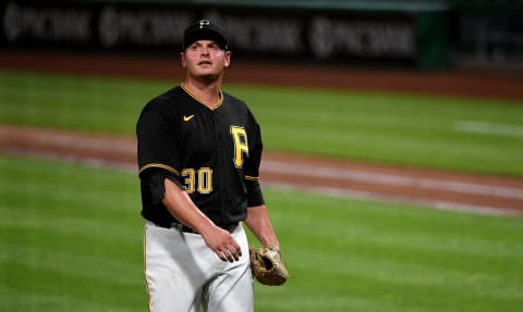 PITTSBURGH, PA – JULY 18: Kyle Crick #30 of the Pittsburgh Pirates walks off the field after being removed in the eighth inning during the exhibition game against the Cleveland Indians at PNC Park on July 18, 2020 in Pittsburgh, Pennsylvania. (Photo by Justin Berl/Getty Images)