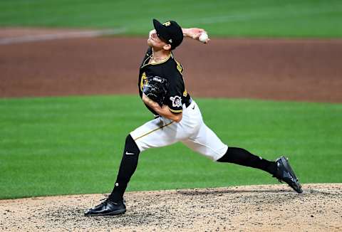 PITTSBURGH, PA – JULY 28: Nick Burdi #57 of the Pittsburgh Pirates pitches during the ninth inning against the Milwaukee Brewers at PNC Park on July 28, 2020 in Pittsburgh, Pennsylvania. (Photo by Joe Sargent/Getty Images)