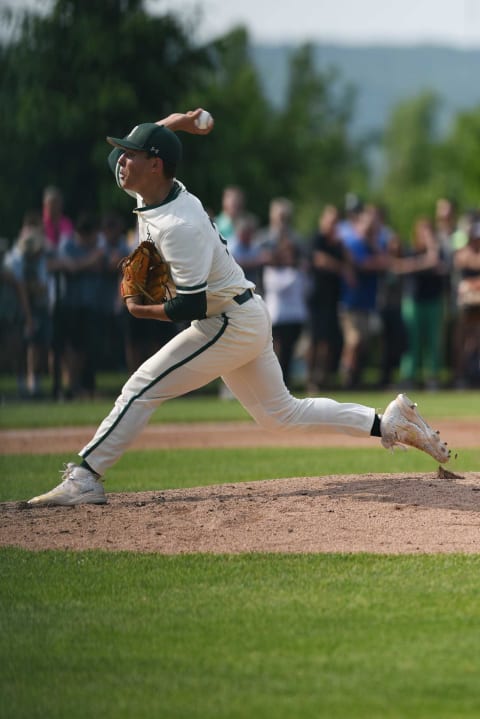 Don Bosco plays Delbarton at home in Morristown on Friday May 31, 2019. D#22 Jack Leiter pitches the ball.Baseball Delbarton Vs Don Bosco