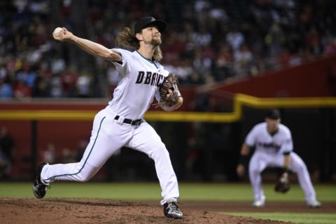 Sep 24, 2019; Phoenix, AZ, USA; Arizona Diamondbacks starting pitcher Mike Leake (8) delivers a pitch in the third inning against the St. Louis Cardinals at Chase Field. Mandatory Credit: Jennifer Stewart-USA TODAY Sports