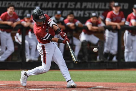 NMSU junior Nick Gonzales takes a swing at the plate as the New Mexico State Men’s Baseball team faces off against Purdue Fort Wayne in the first game of a double header at Presley Askew Field in Las Cruces on Saturday, Feb. 29, 2020.Nick Gonzales 3