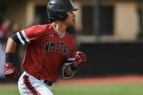 Feb 29, 2020; Las Cruces, NM, USA; NMSU junior Nick Gonzales runs the bases as the New Mexico State Men’s Baseball team faces off against Purdue Fort Wayne in the first game of a double header at Presley Askew Field. Mandatory Credit: Nathan J Fish/Sun-News via USA TODAY Network