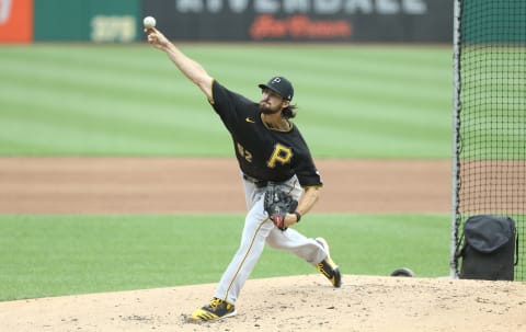 Jul 7, 2020; Pittsburgh, Pennsylvania, United States; Pittsburgh Pirates relief pitcher Clay Holmes (52) throws the ball during workouts at PNC Park. Mandatory Credit: Charles LeClaire-USA TODAY Sports