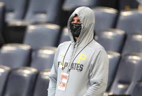 Jul 7, 2020; Pittsburgh, Pennsylvania, United States; Pittsburgh Pirates general manager Ben Cherington observes Summer Training workouts at PNC Park. Mandatory Credit: Charles LeClaire-USA TODAY Sports