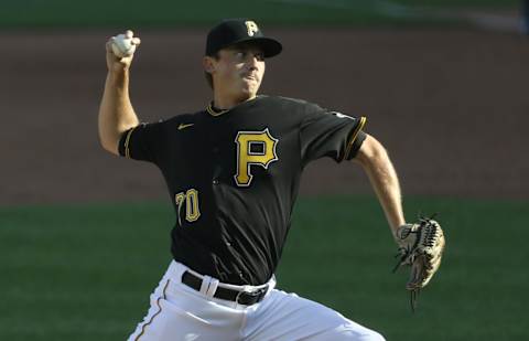 Aug 8, 2020; Pittsburgh, Pennsylvania, USA; Pittsburgh Pirates pitcher Nick Mears (70) makes his MLB debut pitching in relief against the Detroit Tigers during the sixth inning at PNC Park. Mandatory Credit: Charles LeClaire-USA TODAY Sports