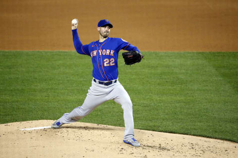 Sep 26, 2020; Washington, District of Columbia, USA; New York Mets starting pitcher Rick Porcello (22) throws the ball during the second inning against the Washington Nationals at Nationals Park. Mandatory Credit: Amber Searls-USA TODAY Sports