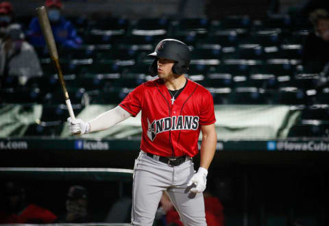 Indianapolis centerfielder Travis Swaggerty hit a leadoff home run to start the game against Iowa at Principal Park in Des Moines on Tuesday, May 4, 2021.20210504 Iowacubs