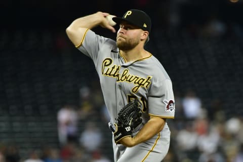 Jul 21, 2021; Phoenix, Arizona, USA; Pittsburgh Pirates relief pitcher David Bednar (51) throws in the eighth inning against the Arizona Diamondbacks at Chase Field. Mandatory Credit: Matt Kartozian-USA TODAY Sports