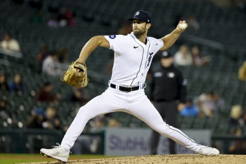 Sep 27, 2022; Detroit, Michigan, USA; Detroit Tigers starting pitcher Daniel Norris (44) pitches in the eighth inning against the Kansas City Royals at Comerica Park. Mandatory Credit: Rick Osentoski-USA TODAY Sports