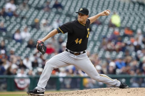 Apr 11, 2016; Detroit, MI, USA; Pittsburgh Pirates relief pitcher Tony Watson (44) pitches in the eighth inning against the Detroit Tigers at Comerica Park. Mandatory Credit: Rick Osentoski-USA TODAY Sports