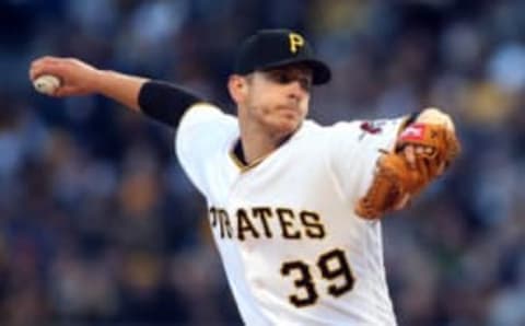 Apr 8, 2017; Pittsburgh, PA, USA; Pittsburgh Pirates starting pitcher Chad Kuhl (39) delivers a pitch against the Atlanta Braves during the first inning at PNC Park. Mandatory Credit: Charles LeClaire-USA TODAY Sports