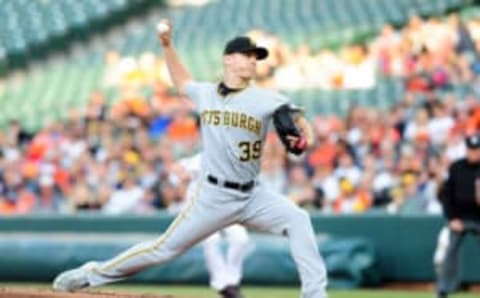 Jun 7, 2017; Baltimore, MD, USA; Pittsburgh Pirates pitcher Chad Kuhl (39) throws a pitch in the first inning against the Baltimore Orioles at Oriole Park at Camden Yards. Mandatory Credit: Evan Habeeb-USA TODAY Sports