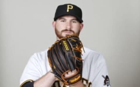 Feb 19, 2017; Bradenton, FL, USA; Pittsburgh Pirates starting pitcher Drew Hutchison (34) pose for a photo for photo day at Pirate City. Mandatory Credit: Kim Klement-USA TODAY Sports