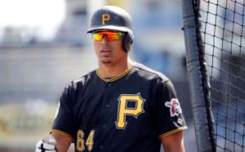 Mar 5, 2017; Tampa, FL, USA; Pittsburgh Pirates right fielder Jose Osuna (64) works out prior to their game against the New York Yankees at George M. Steinbrenner Field. Mandatory Credit: Kim Klement-USA TODAY Sports