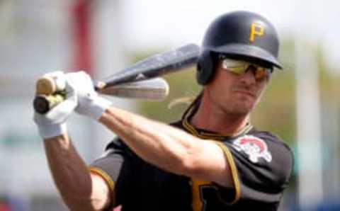 Mar 5, 2017; Tampa, FL, USA;Pittsburgh Pirates first baseman John Jaso (28) works out prior to their game against the New York Yankees at George M. Steinbrenner Field. Mandatory Credit: Kim Klement-USA TODAY Sports