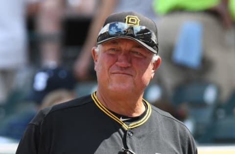 Mar 7, 2017; Bradenton, FL, USA; Pittsburgh Pirates manager Clint Hurdle (13) before the start of the spring training game against the Atlanta Braves at McKechnie Field. Mandatory Credit: Jonathan Dyer-USA TODAY Sports