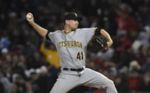 Apr 5, 2017; Boston, MA, USA; Pittsburgh Pirates starting pitcher Daniel Hudson (41) during the eighth inning against the Boston Red Sox at Fenway Park. Mandatory Credit: Bob DeChiara-USA TODAY Sports