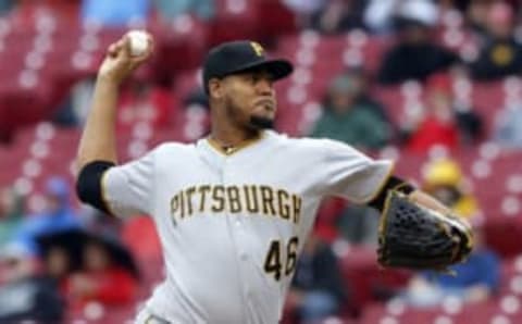 May 4, 2017; Cincinnati, OH, USA; Pittsburgh Pirates starting pitcher Ivan Nova throws against the Cincinnati Reds during the first inning at Great American Ball Park. Mandatory Credit: David Kohl-USA TODAY Sports