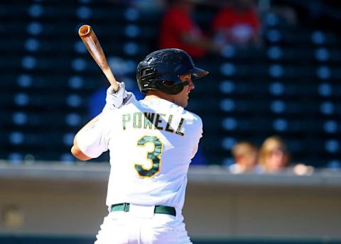 Oct. 14, 2014; Mesa, AZ, USA; Oakland Athletics outfielder Boog Powell plays for the Mesa Solar Sox during an Arizona Fall League game against the Scottsdale Scorpions at Salt River Field. Mandatory Credit: Mark J. Rebilas-USA TODAY Sports