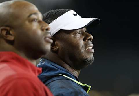 Oct 1, 2015; Cincinnati, OH, USA; Cincinnati Reds former player Ken Griffey JR. looks on from sidelines in the second half against the Miami Hurricanes at Nippert Stadium. The Bearcats won 34-23. Mandatory Credit: Aaron Doster-USA TODAY Sports