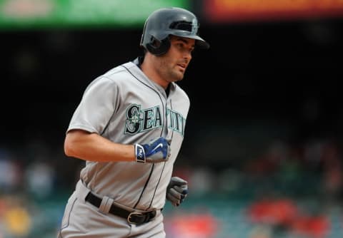 April 24, 2016; Anaheim, CA, USA; Seattle Mariners right fielder Seth Smith (7) rounds the bases after hitting a two run home run in the ninth inning against Los Angeles Angels at Angel Stadium of Anaheim. Mandatory Credit: Gary A. Vasquez-USA TODAY Sports