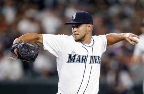 Jul 6, 2015; Seattle, WA, USA; Seattle Mariners pitcher David Rollins (73) throws against the Detroit Tigers during the sixth inning at Safeco Field. Mandatory Credit: Joe Nicholson-USA TODAY Sports