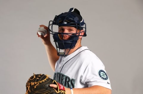 Feb 26, 2015; Peoria, AZ, USA; Seattle Mariners catcher Tyler Marlette poses for a portrait during photo day at Peoria Stadium. Mandatory Credit: Mark J. Rebilas-USA TODAY Sports