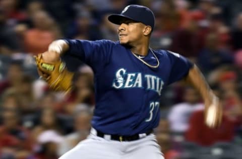 Sep 12, 2016; Anaheim, CA, USA; Seattle Mariners pitcher Ariel Miranda (37) throws in the 5th inning against the Los Angeles Angels at Angel Stadium of Anaheim. Mandatory Credit: Robert Hanashiro-USA TODAY Sports