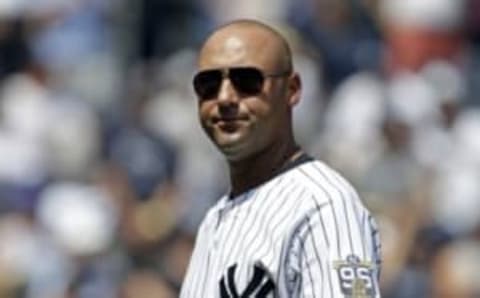 Aug 13, 2016; Bronx, NY, USA; Former New York Yankees Derek Jeter leaves the field following a ceremony for the reunion of the 1996 World Series Championship Team prior to a game against the Tampa Bay Rays at Yankee Stadium. Mandatory Credit: Adam Hunger-USA TODAY Sports