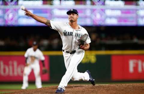 SEATTLE, WA – JULY 31: Sam Tuivailala #62 of the Seattle Mariners pitches during the seventh inning in his debut for the team against the Houston Astros at Safeco Field on July 31, 2018 in Seattle, Washington. (Photo by Lindsey Wasson/Getty Images)