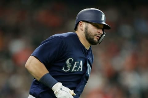 HOUSTON, TX – AUGUST 12: Mike Zunino #3 of the Seattle Mariners hits a home run in the seventh inning against the Houston Astros at Minute Maid Park on August 12, 2018, in Houston, Texas. (Photo by Bob Levey/Getty Images)