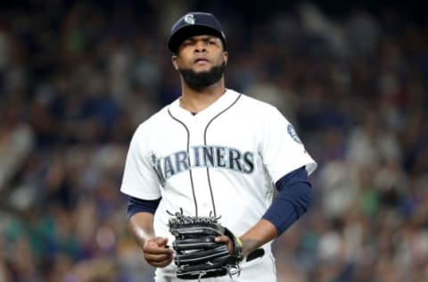 SEATTLE, WA – AUGUST 18: Alex Colome #48 of the Seattle Mariners reacts after giving up two home runs to the Los Angeles Dodgers in the eighth inning during their game at Safeco Field on August 18, 2018, in Seattle, Washington. (Photo by Abbie Parr/Getty Images)