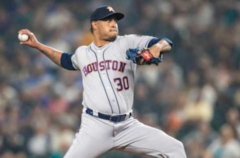 SEATTLE, WA – AUGUST 21: Reliever Hector Rondon #30 of the Houston Astros delivers a pitch during the ninth inning of a game against the Seattle Mariners at Safeco Field on August 21, 2018 in Seattle, Washington. The Astros won the game 3-2. (Photo by Stephen Brashear/Getty Images)