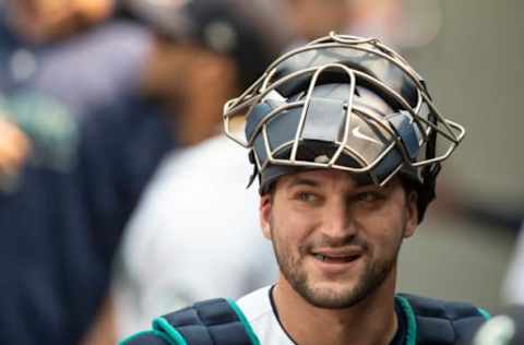 SEATTLE, WA – AUGUST 22: Mike Zunino of the Seattle Mariners walks through the dugout. (Photo by Stephen Brashear/Getty Images)