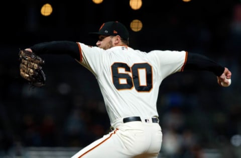 SAN FRANCISCO, CA – SEPTEMBER 24: Hunter Strickland #60 of the San Francisco Giants pitches against the San Diego Padres during the ninth inning at AT&T Park on September 24, 2018 in San Francisco, California. The San Diego Padres defeated the San Francisco Giants 5-0. (Photo by Jason O. Watson/Getty Images)