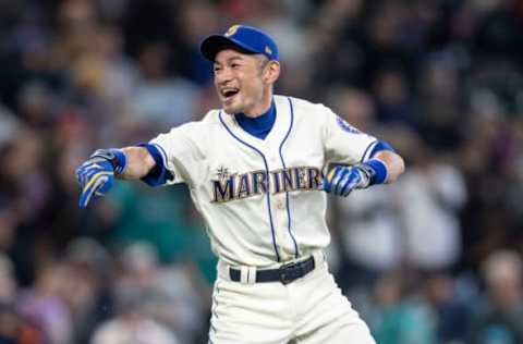 SEATTLE, WA – SEPTEMBER 30: Ichiro Suzuki #51 of the Seattle Mariners jokes around on the field after a game against the Texas Rangers at Safeco Field on September 30, 2018 in Seattle, Washington. The Mariners won the game 3-1. (Photo by Stephen Brashear/Getty Images)