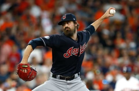 HOUSTON, TX – OCTOBER 06: Andrew Miller #24 of the Cleveland Indians delivers a pitch in the sixth inning against the Houston Astros during Game Two of the American League Division Series at Minute Maid Park on October 6, 2018, in Houston, Texas. (Photo by Bob Levey/Getty Images)