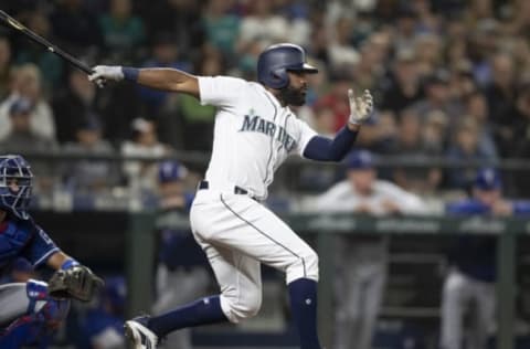 SEATTLE, WA – SEPTEMBER 29: Denard Span #4 of the Seattle Mariners takes a swing during an at-bat in a game against the Texas Rangers at Safeco Field on September 29, 2018 in Seattle, Washington. The Mariners won the game 4-1. (Photo by Stephen Brashear/Getty Images)