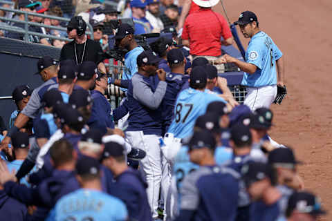 PEORIA, AZ – FEBRUARY 25: The Seattle Mariners celebrate during Spring Training. (Photo by Masterpress/Getty Images)