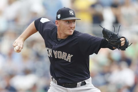 PORT CHARLOTTE, FLORIDA – FEBRUARY 24: Trevor Stephan of the New York Yankees delivers a pitch. He is Rule 5 Draft eligible. (Photo by Michael Reaves/Getty Images)