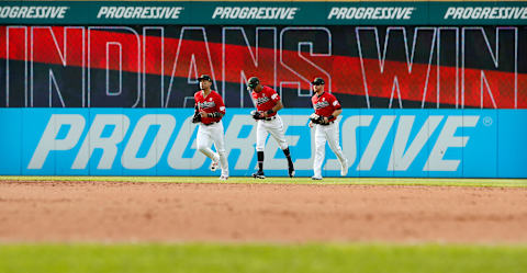 CLEVELAND, OH – MAY 18: Carlos Gonzalez #24, Oscar Mercado #35, and Jordan Luplow #8 of the Cleveland Indians head to the dugout after the Indians defeated the Baltimore Orioles at Progressive Field on May 18, 2019 in Cleveland, Ohio. The Indians defeated the Orioles 4-1. (Photo by David Maxwell/Getty Images)