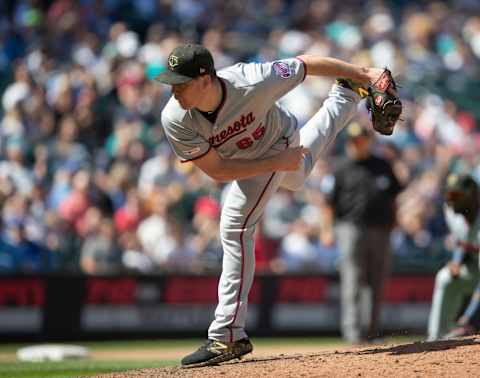 SEATTLE, WA – MAY 19: Reliever Trevor May #65 of the Minnesota Twins delivers a pitch during the seventh inning of a game against the Seattle Mariners at T-Mobile Park on May 19, 2019 in Seattle, Washington. The Mariners won 7-4. (Photo by Stephen Brashear/Getty Images)